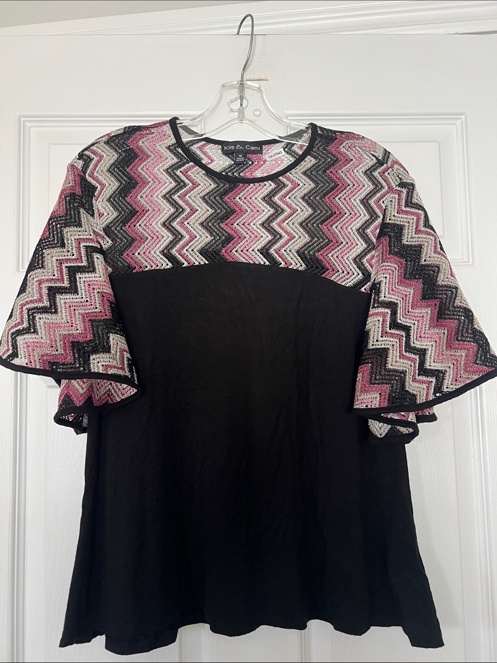 Kim & Cami Black Top with Pink Chevron Yoke